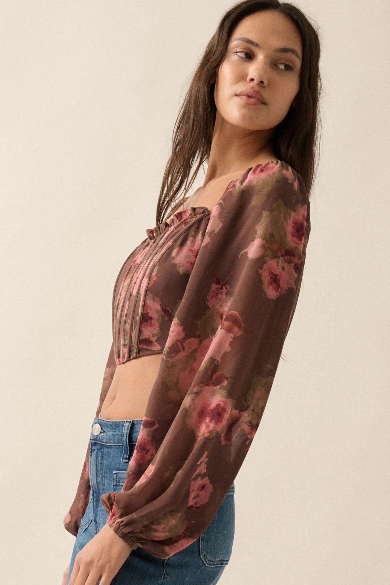 Love Is a Rose Floral Chiffon Cropped Corset Top