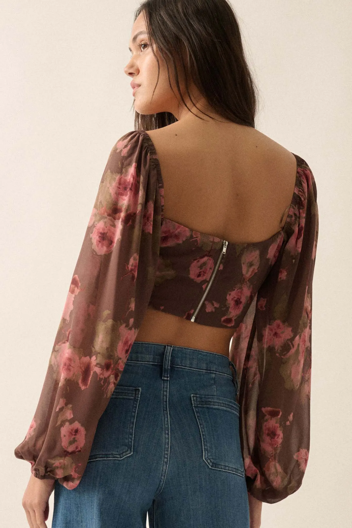 Love Is a Rose Floral Chiffon Cropped Corset Top