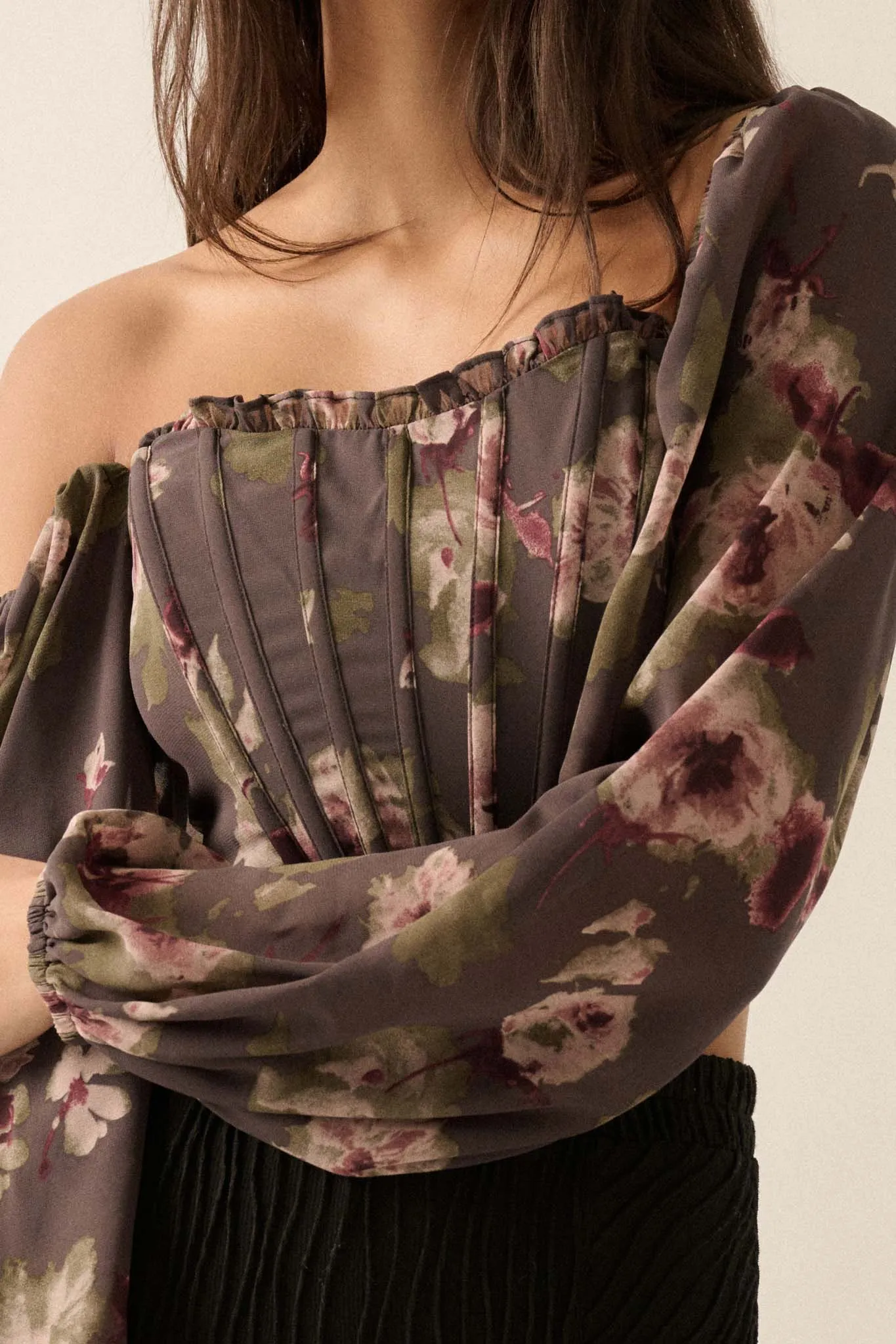 Love Is a Rose Floral Chiffon Cropped Corset Top