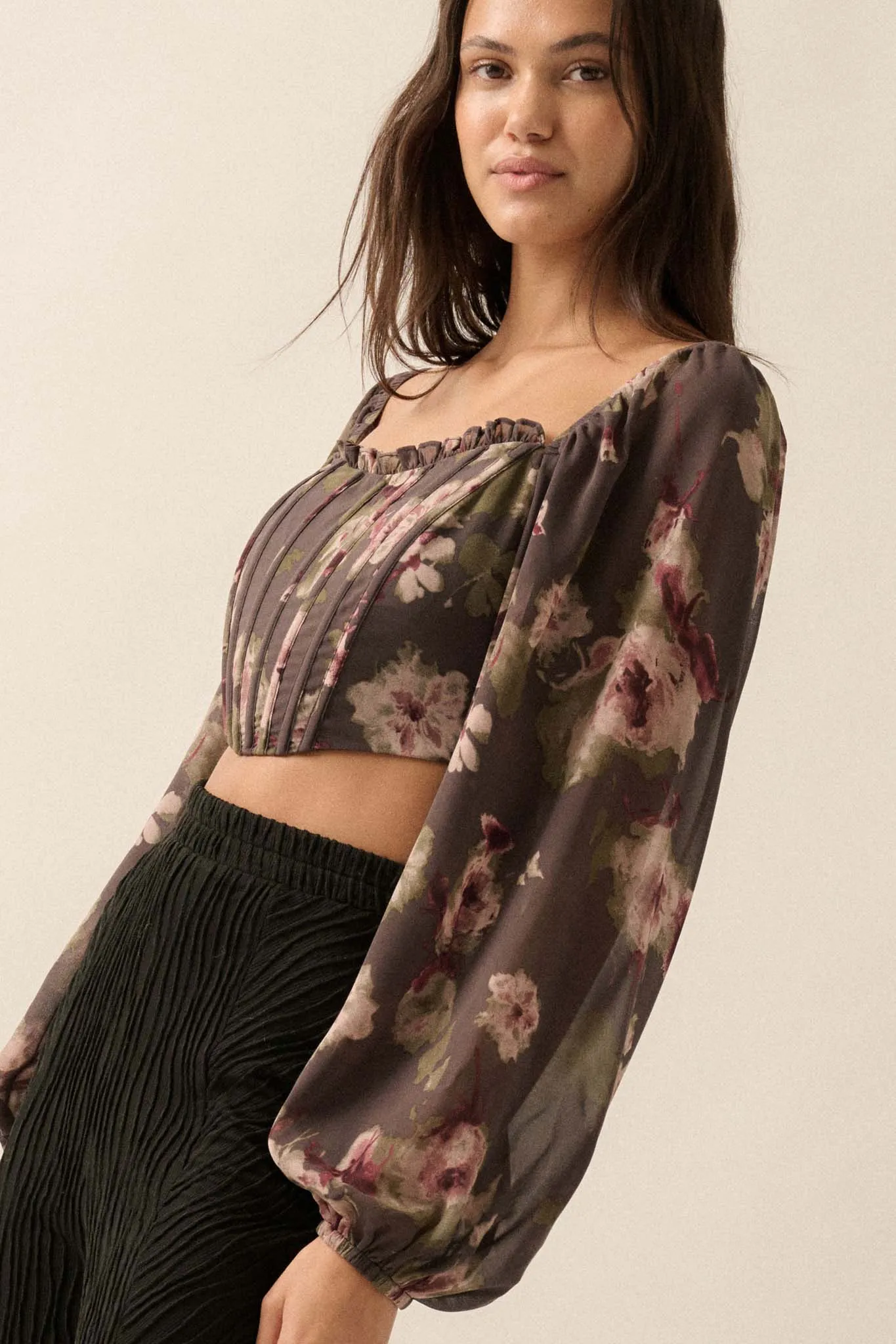 Love Is a Rose Floral Chiffon Cropped Corset Top