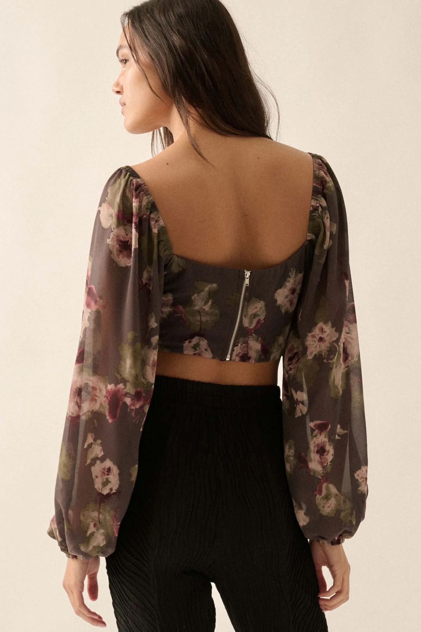 Love Is a Rose Floral Chiffon Cropped Corset Top