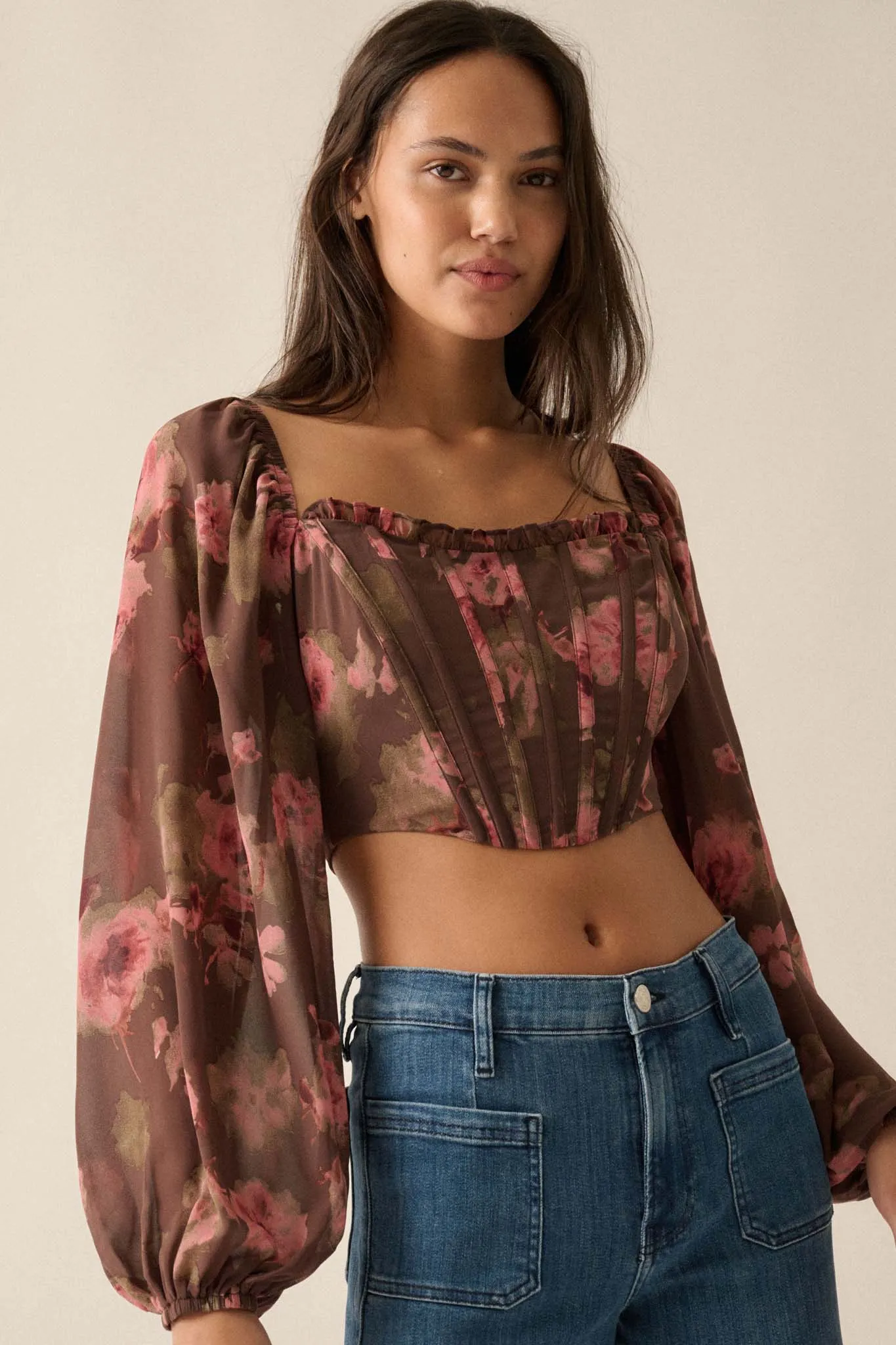 Love Is a Rose Floral Chiffon Cropped Corset Top