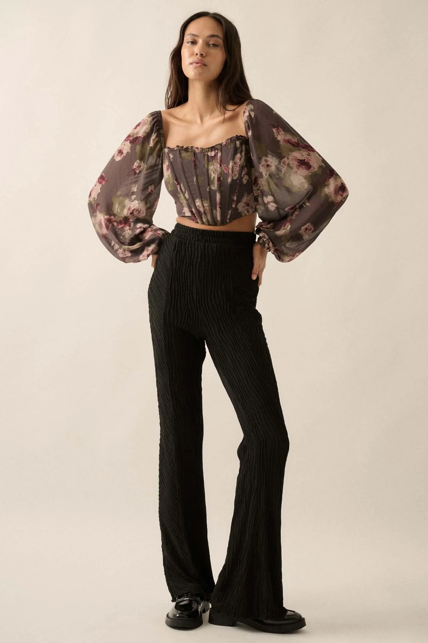 Love Is a Rose Floral Chiffon Cropped Corset Top