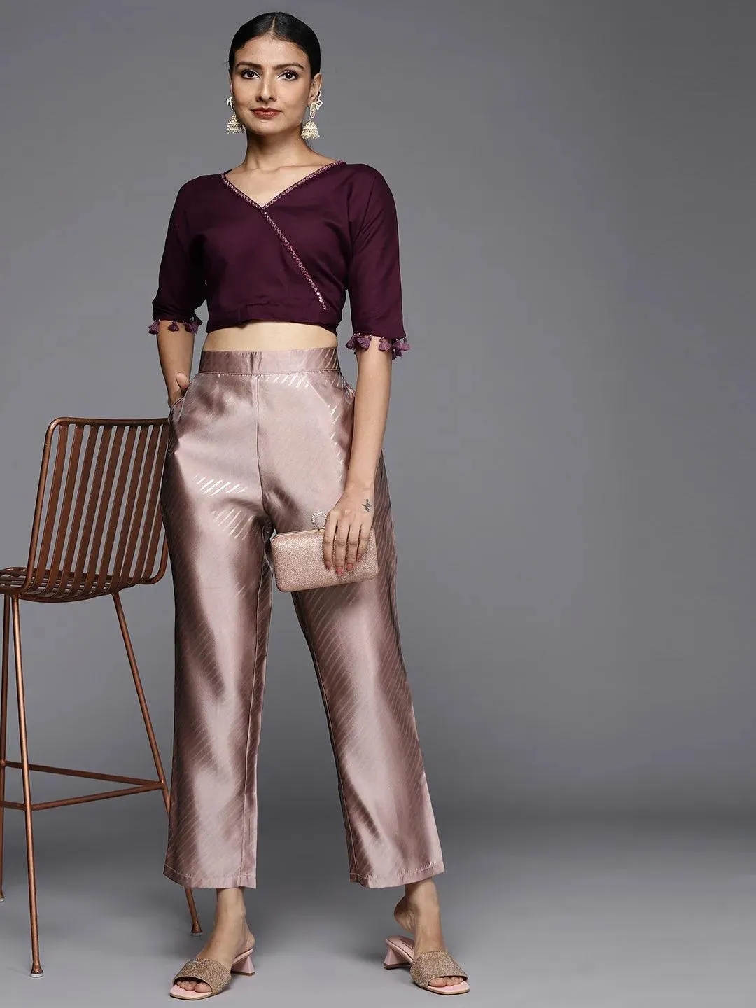 Mauve Printed Silk Trousers