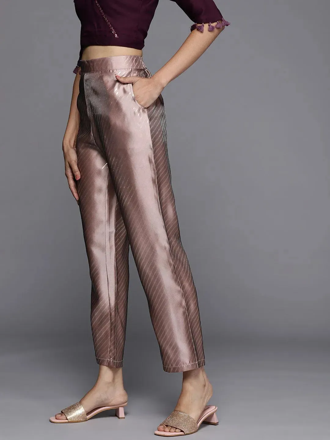 Mauve Printed Silk Trousers