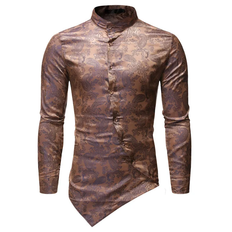 Men's Brocade Paisley Asymmetrical Hem Shirt