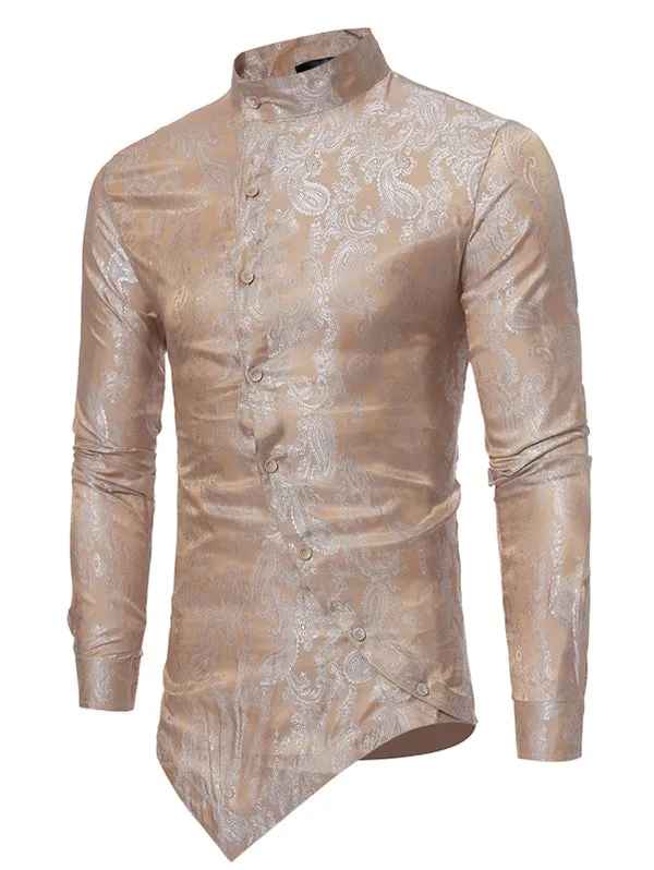 Men's Brocade Paisley Asymmetrical Hem Shirt