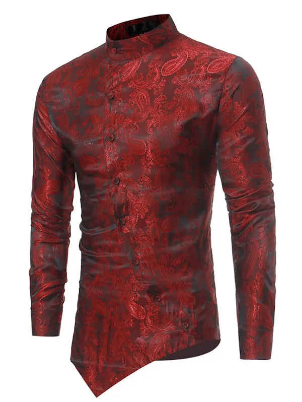 Men's Brocade Paisley Asymmetrical Hem Shirt