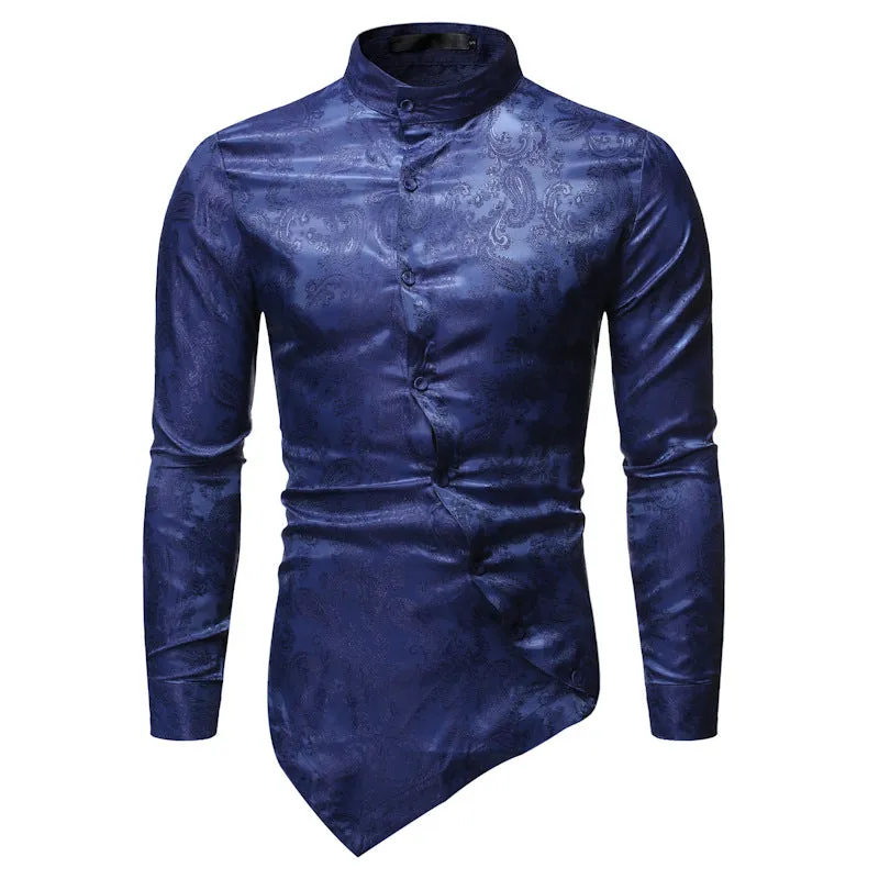 Men's Brocade Paisley Asymmetrical Hem Shirt