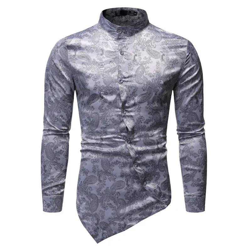 Men's Brocade Paisley Asymmetrical Hem Shirt