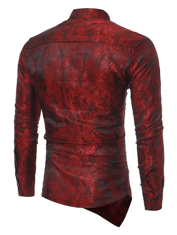 Men's Brocade Paisley Asymmetrical Hem Shirt