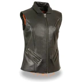 Milwaukee Leather MLL4520 Women’s Black Shirt Collar Motorcycle Rider Vest w/ 4 Front Lower Pockets