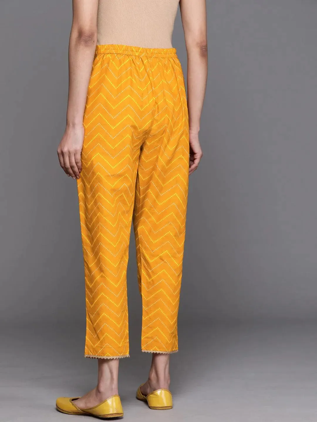 Mustard Printed Cotton Trousers