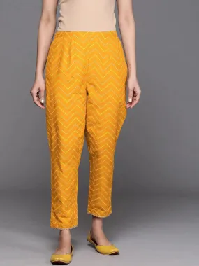 Mustard Printed Cotton Trousers