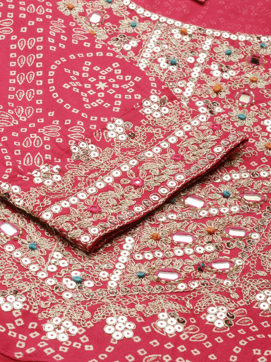 Neeru's Pink Regular Calf Length Printed Kurta Printed Trousers With Dupatta