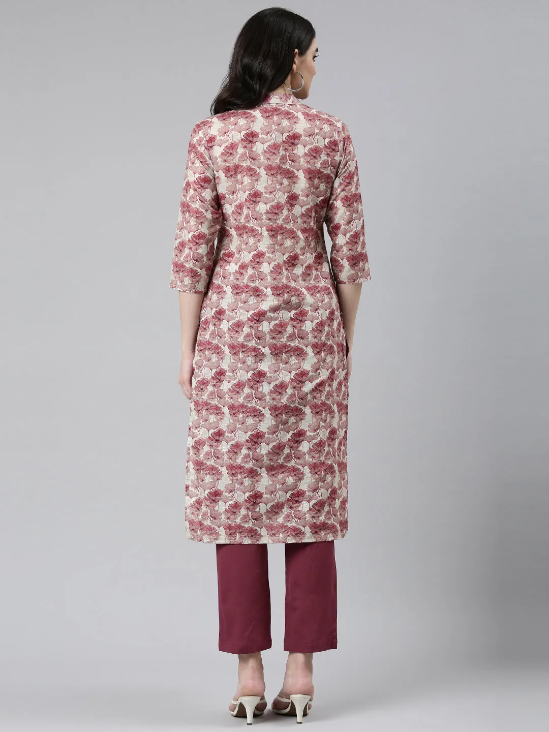 Neeru's Pink Regular Straight Printed Kurta And Trousers