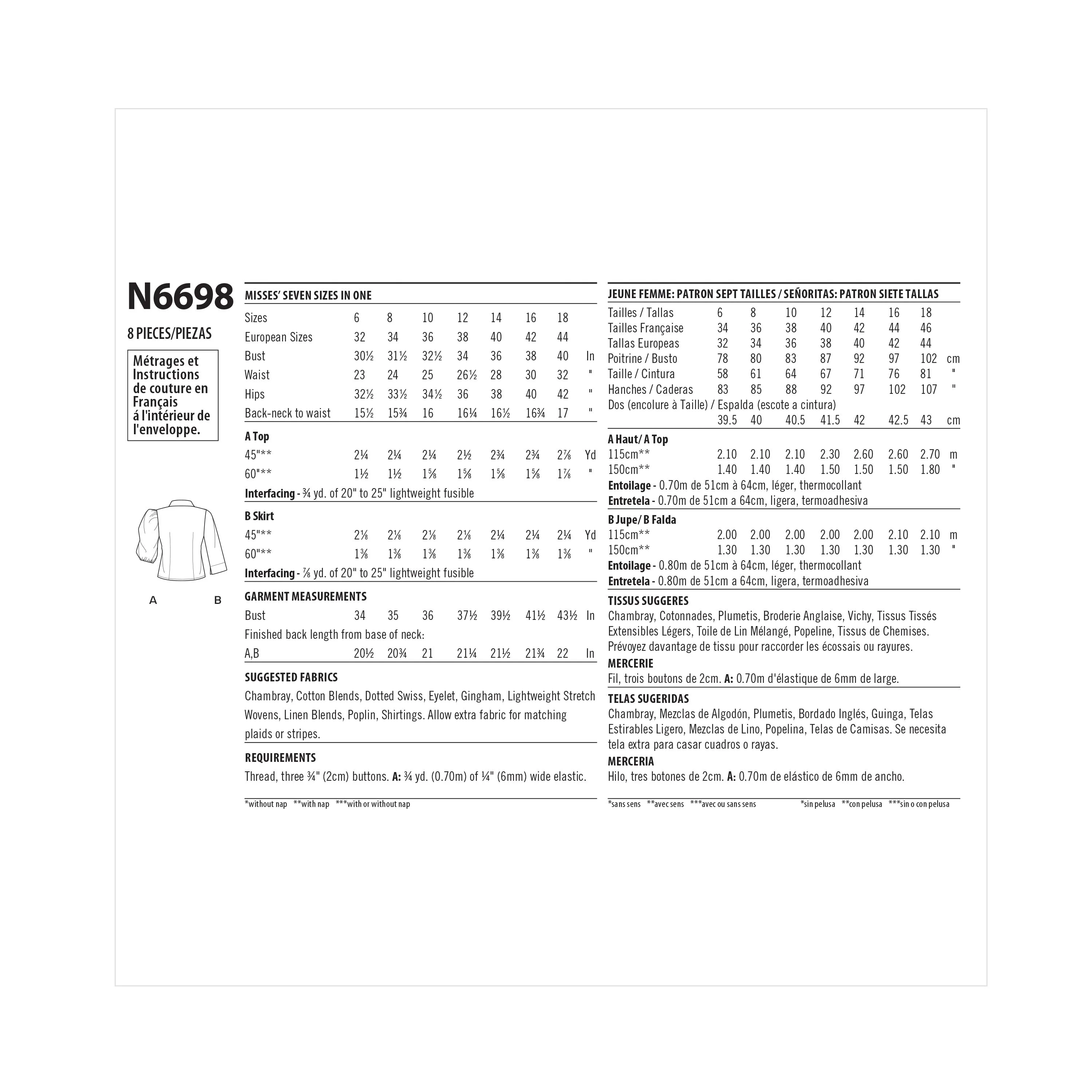 Newlook Pattern N6698 Misses' Tops