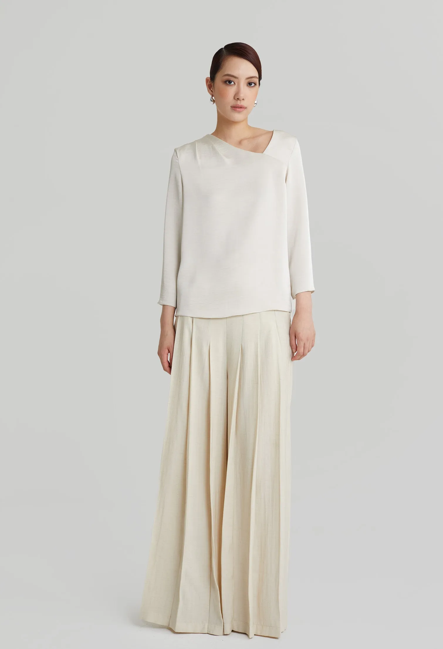 nichii X NURITA HARITH Poise Silk Asymmetrical Collared Top