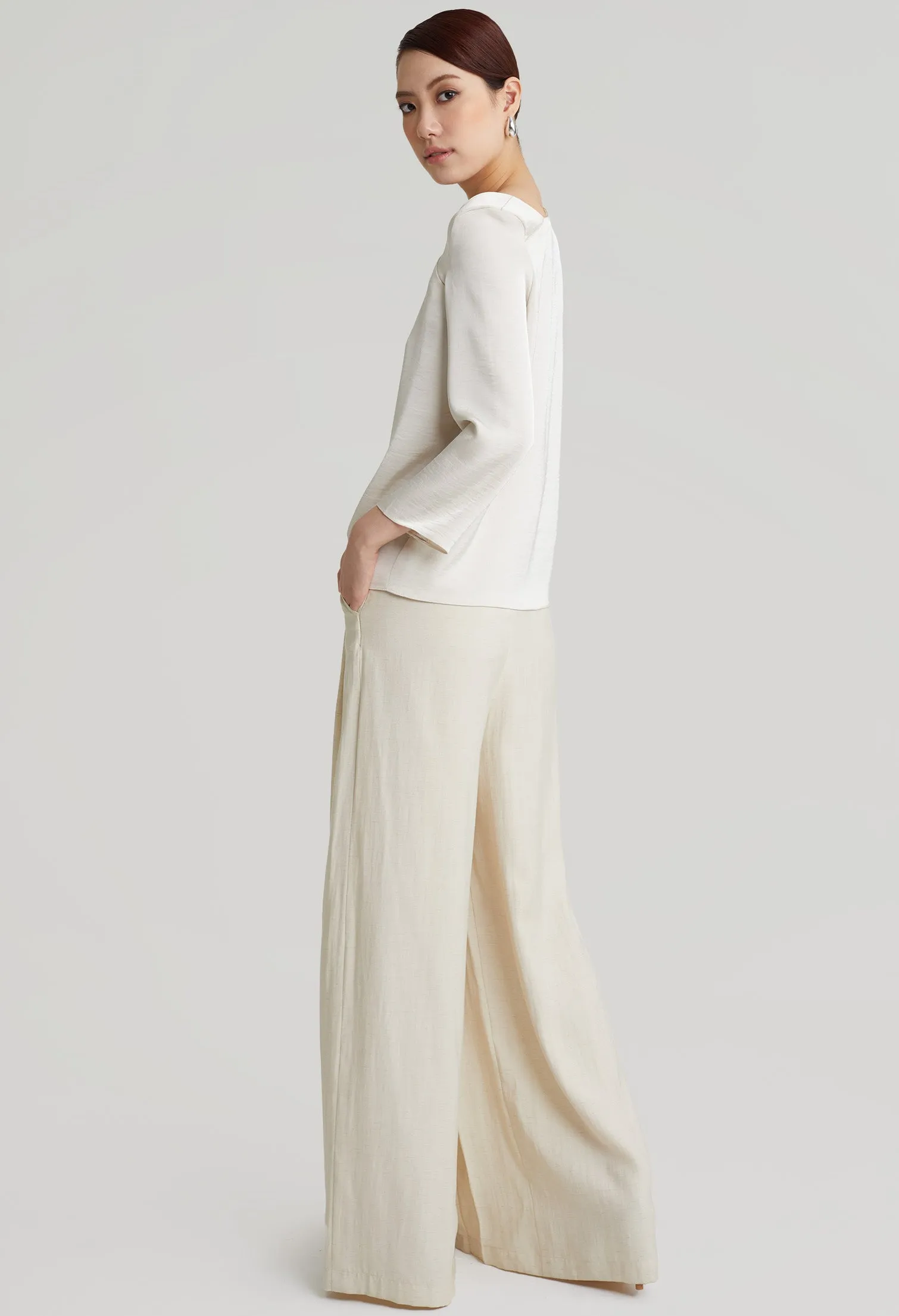 nichii X NURITA HARITH Poise Silk Asymmetrical Collared Top