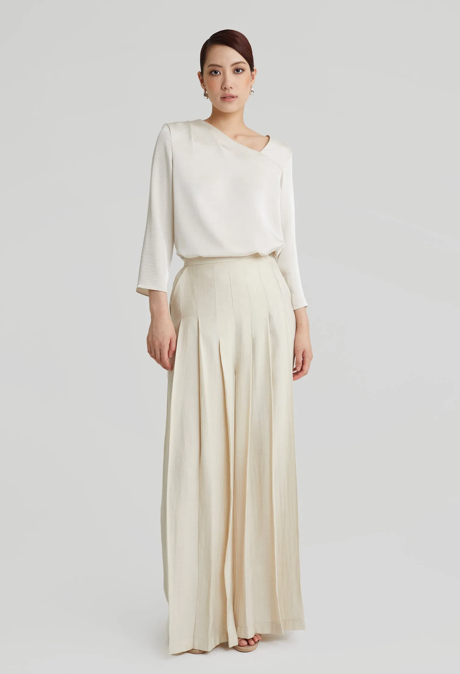 nichii X NURITA HARITH Poise Silk Asymmetrical Collared Top