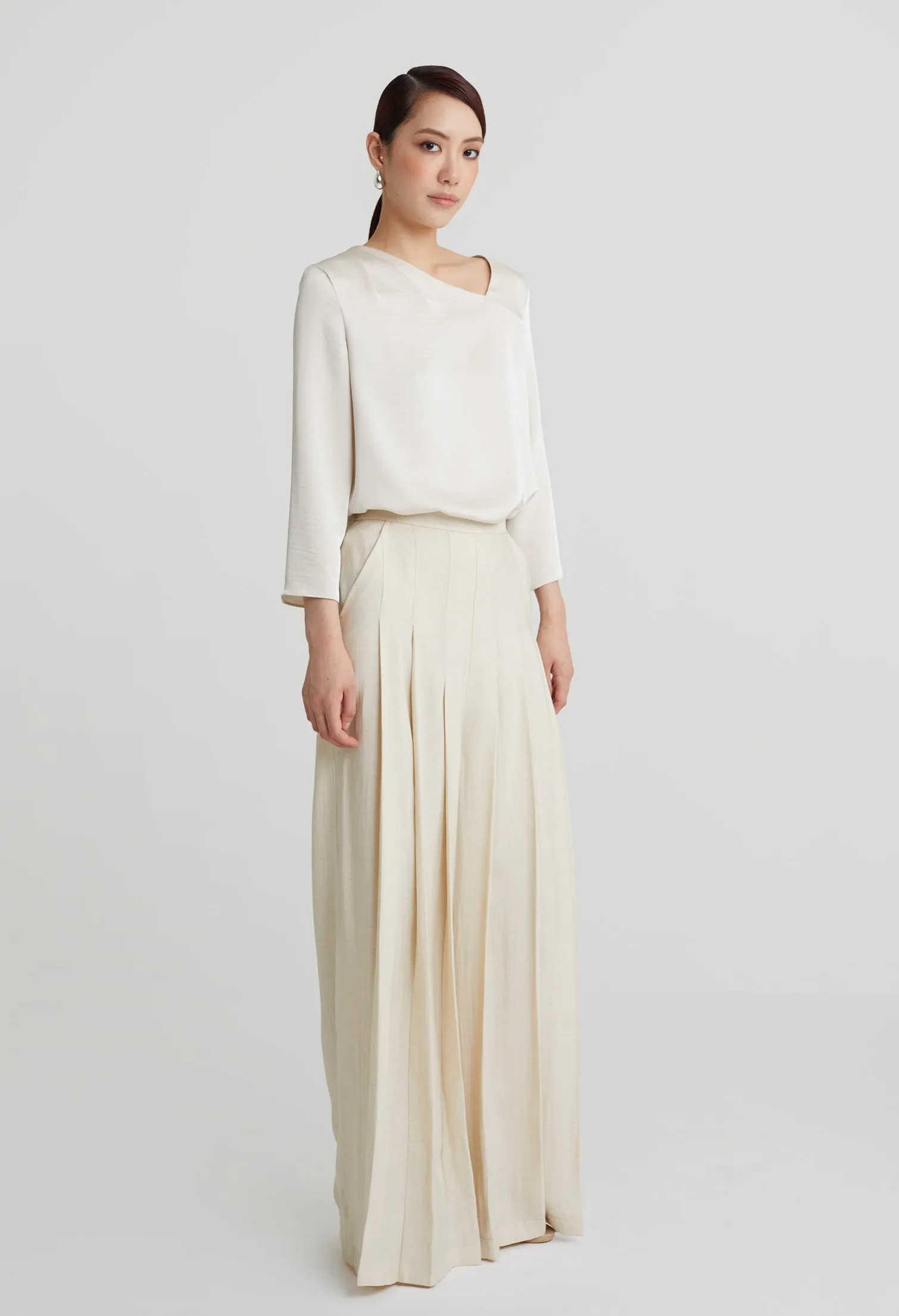 nichii X NURITA HARITH Poise Silk Asymmetrical Collared Top