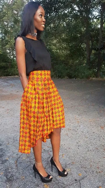 Orange and Red African Print High-Low skirt-DP3040HL