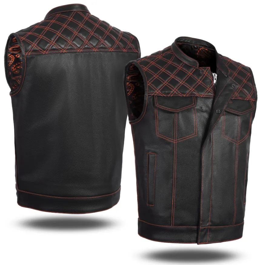 ORANGE HL11693 MEN CROSS STITCH CLUB LEATHER  VEST