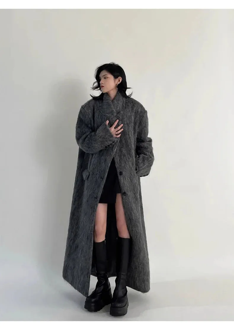 Oversized Extra Long Casual Warm Grey Woolen Fluffy Coat