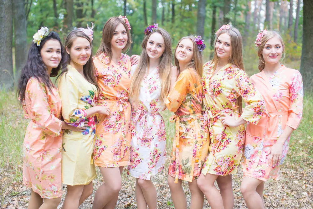 Peach and Yellow Wedding Colors Bridesmaids Robes