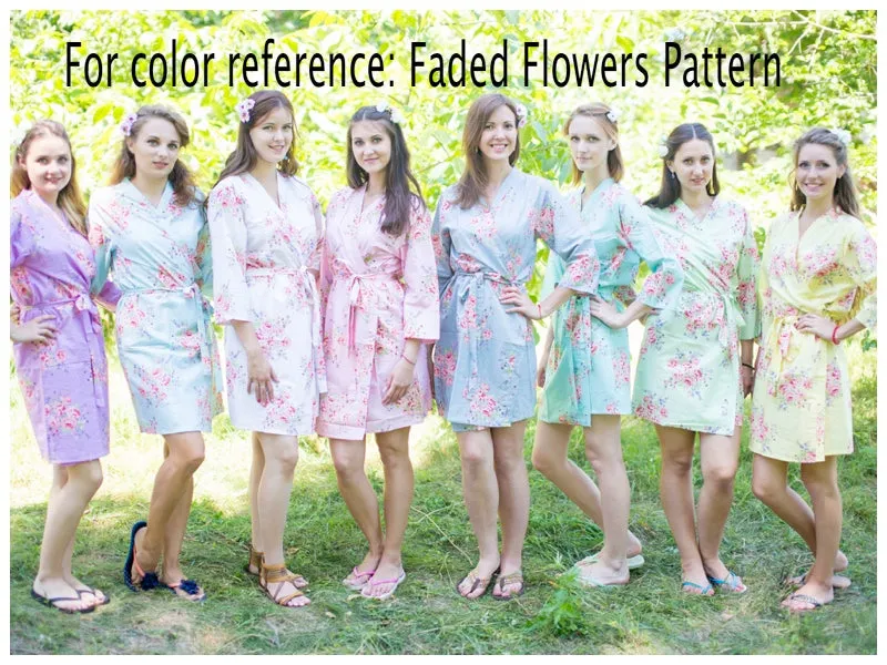 Pink Faded Flowers Pattern Bridesmaids Robes