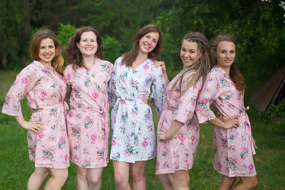 Pink Romantic Flowers Pattern Bridesmaids Robes