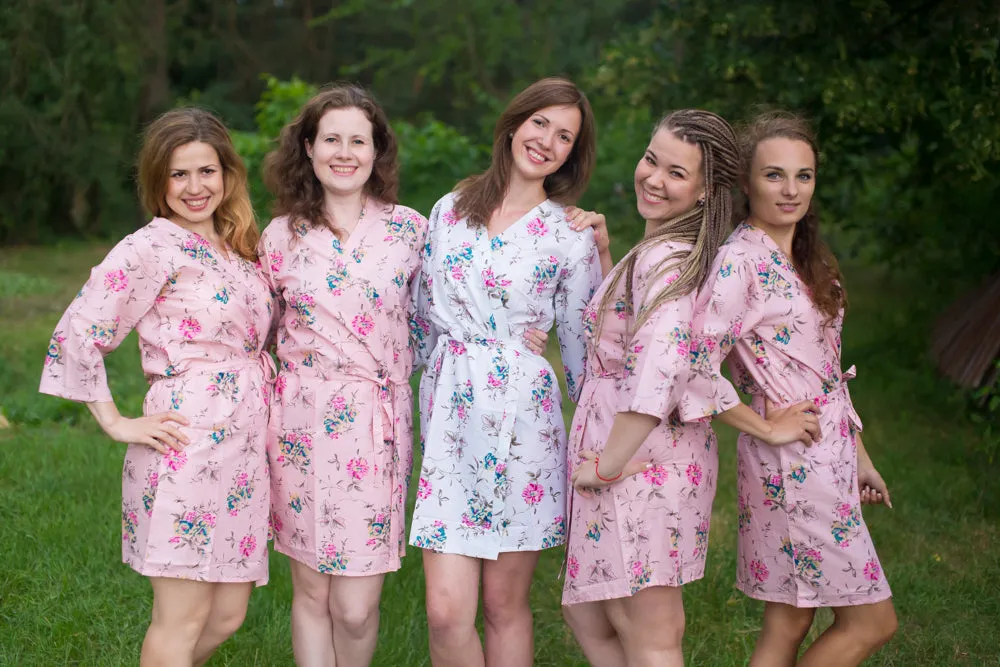 Pink Romantic Flowers Pattern Bridesmaids Robes