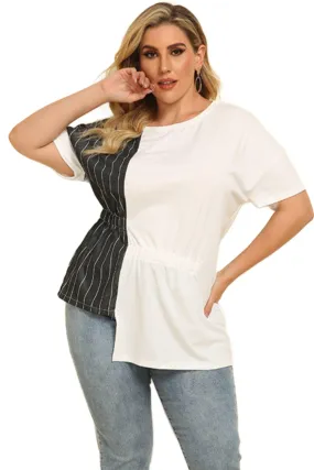 Plus Size Striped Color Block Asymmetrical T-Shirt