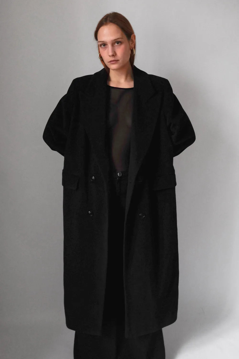 PURE CASHMERE WOOL BLACK LONG BLAZER COAT