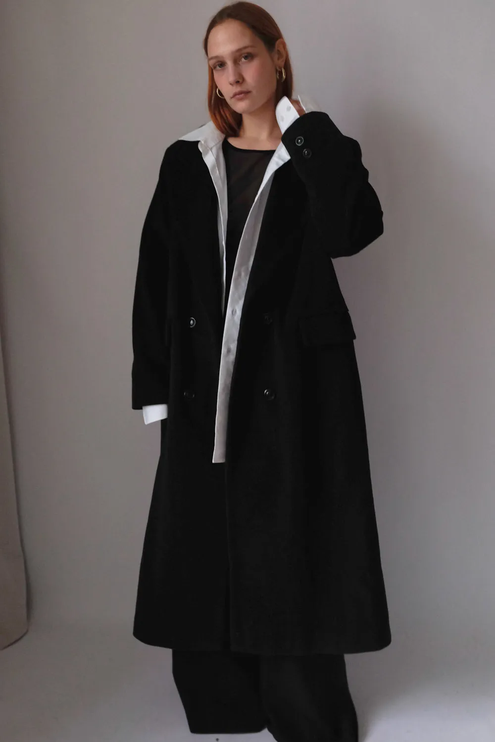 PURE CASHMERE WOOL BLACK LONG BLAZER COAT