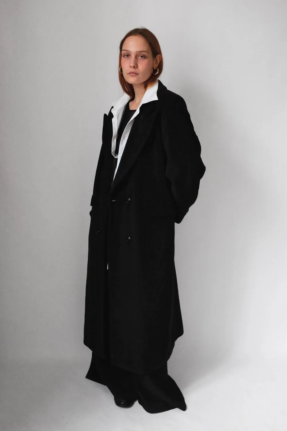 PURE CASHMERE WOOL BLACK LONG BLAZER COAT