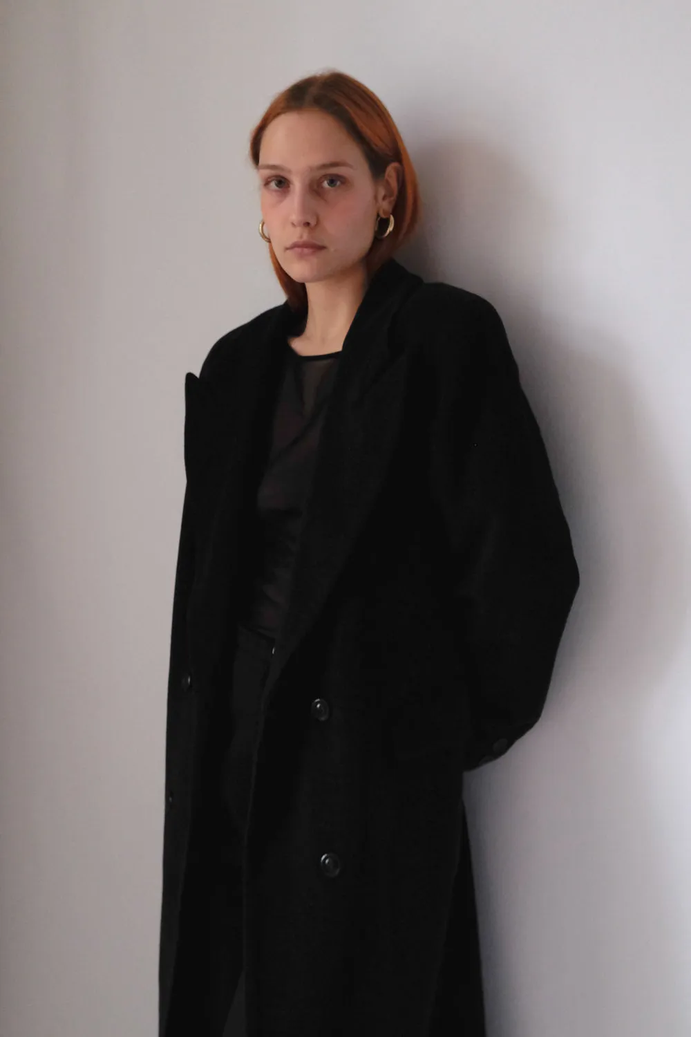 PURE CASHMERE WOOL BLACK LONG BLAZER COAT