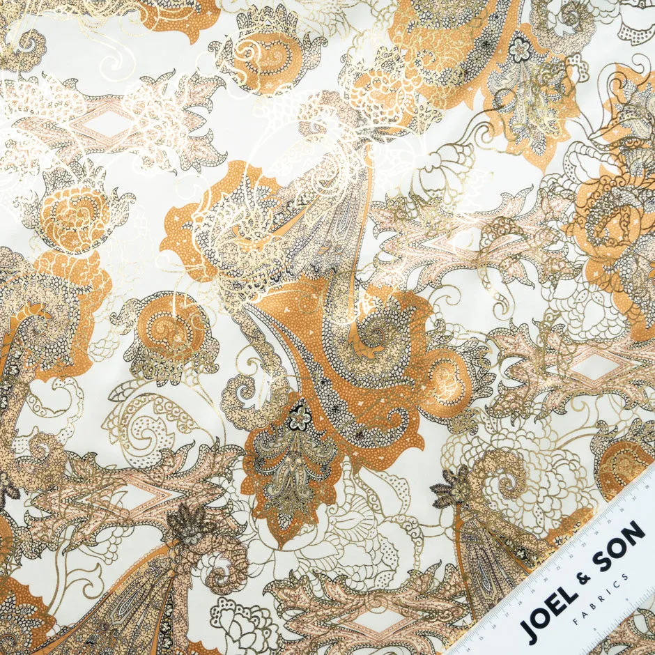 Rich Beige & Gold Laminated Printed Silk