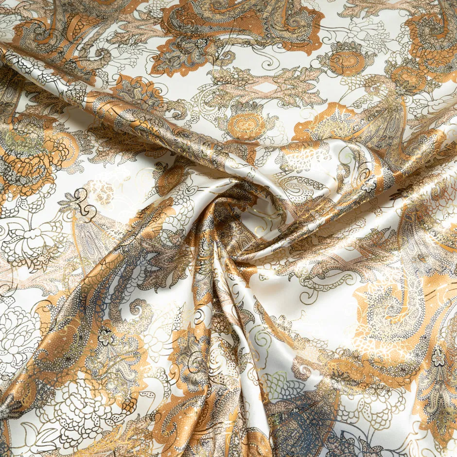 Rich Beige & Gold Laminated Printed Silk