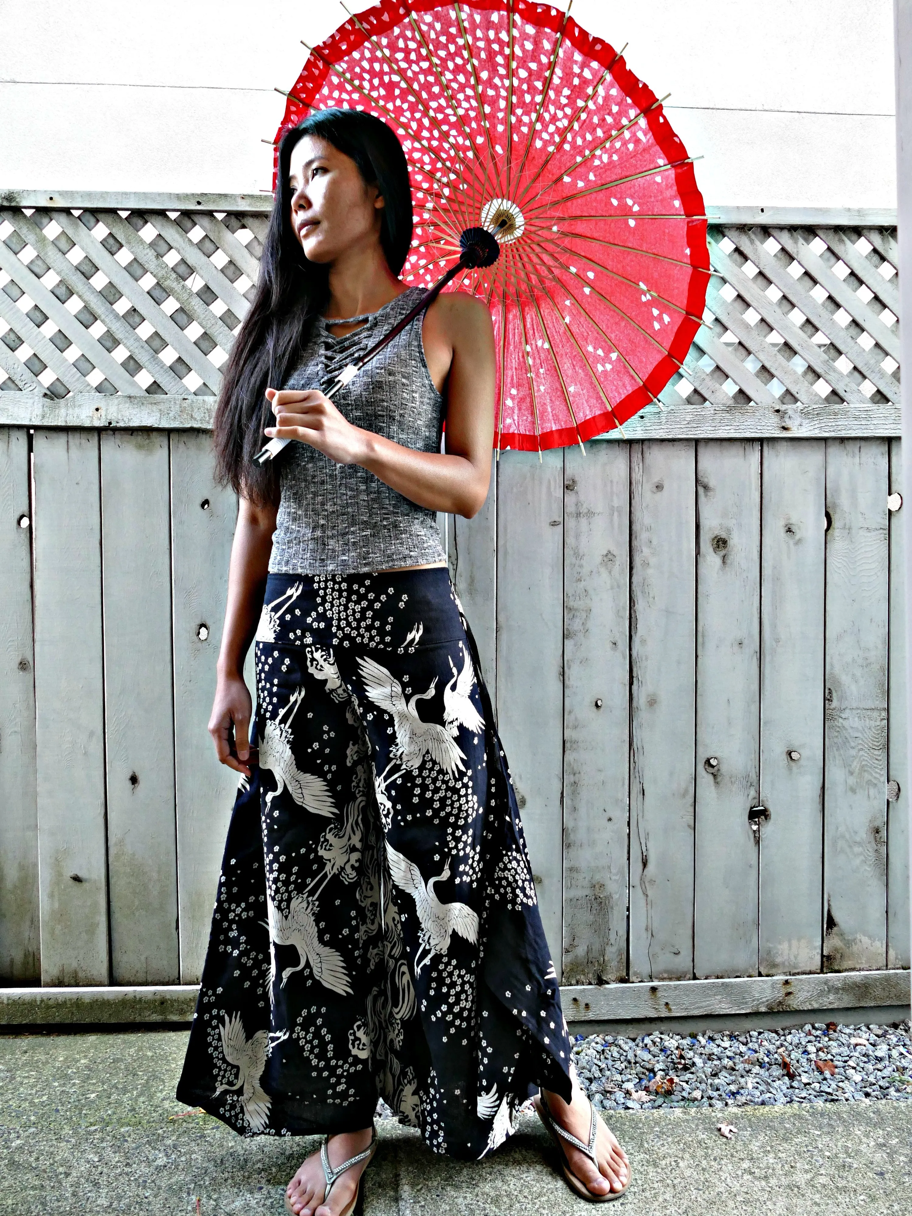 Sakura Crane (BLACK) Wide Leg Pants