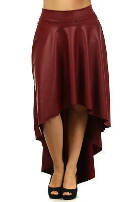 Sexy Plus Size Skirt Faux Leather High Waist New Hi Lo Midi Maxi Stretch Long