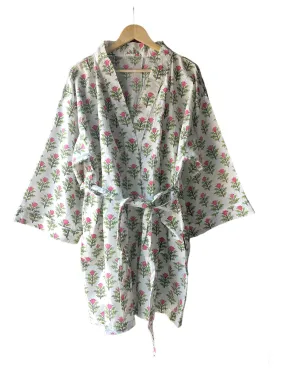 Small Mughal Buti Print - Kimono Robe