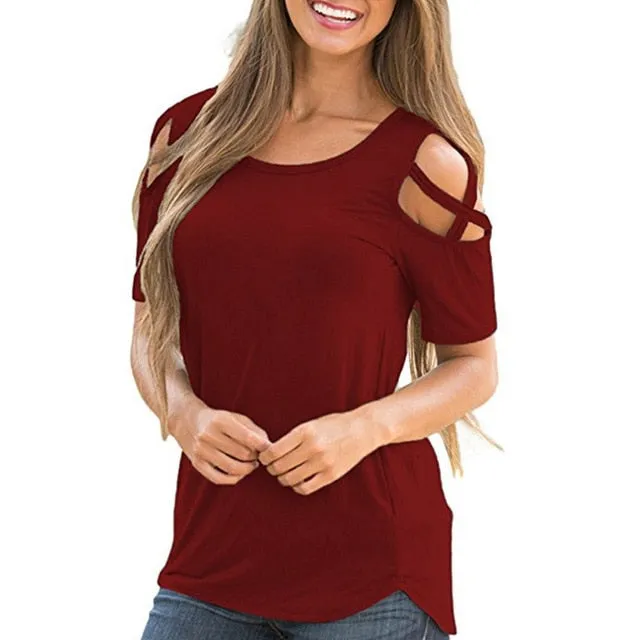 Strappy Cold Shoulder Blouse (6 colors)