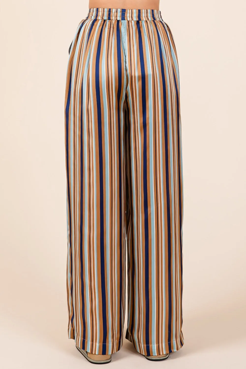 Striped Satin Elastic Waist Wide Leg Pants