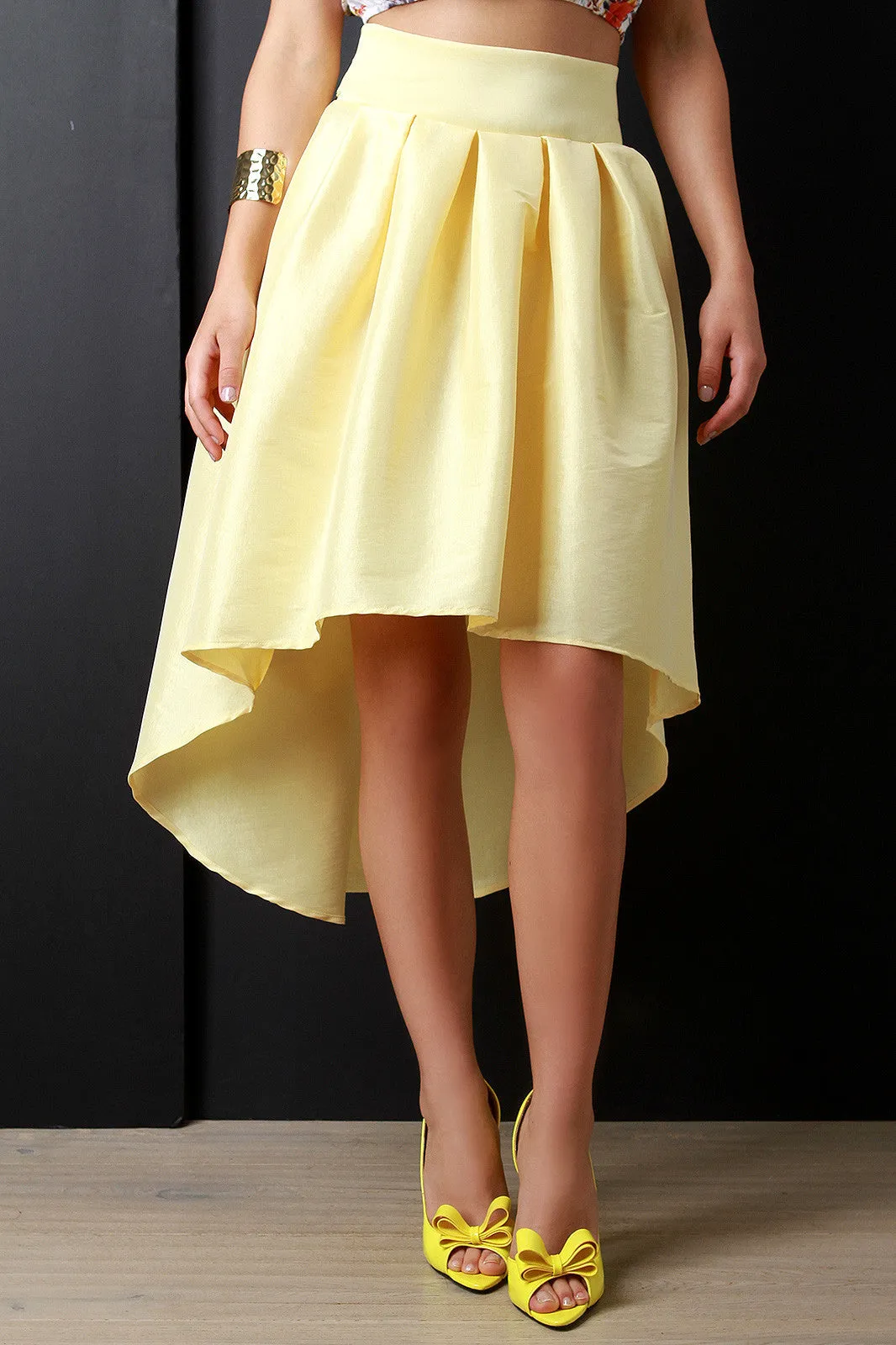 Taffeta High-Low Pleated Back Bow Skirt