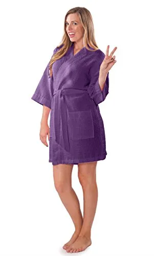 Turquaz Lightweight Thigh Length Robes For Women - Waffle Kimono Bridesmaids Robe - Summer Bathrobes For Women