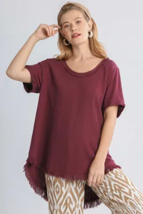 Umgee - High Low Top with Frayed Hem, Sangria