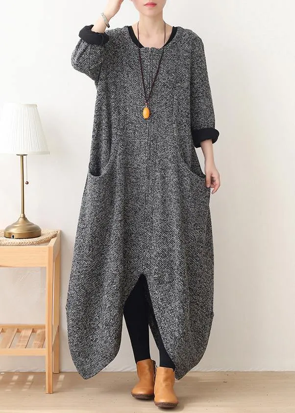 vintage gray woolen coats oversized Winter coat v neck asymmetric winter women coats