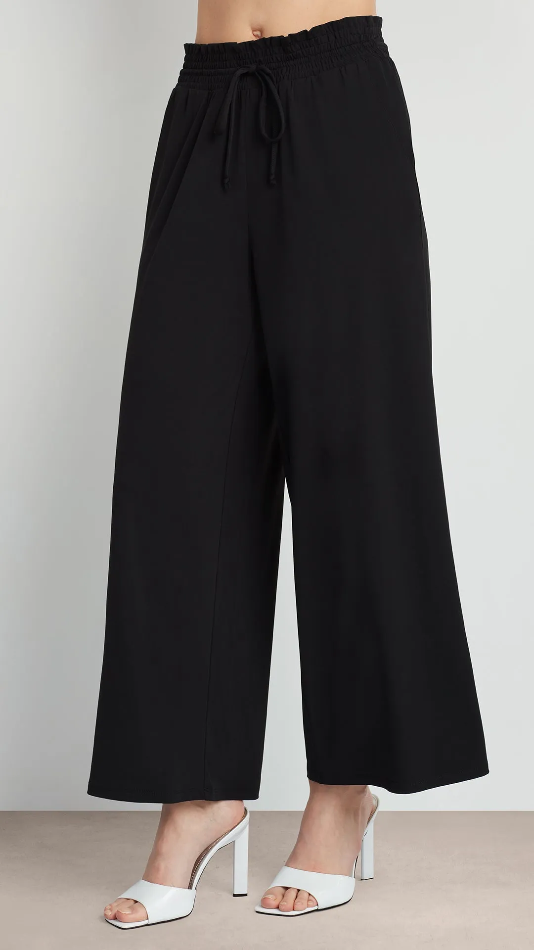 WIDE LEG PANT WITH SMOCKED WAIST