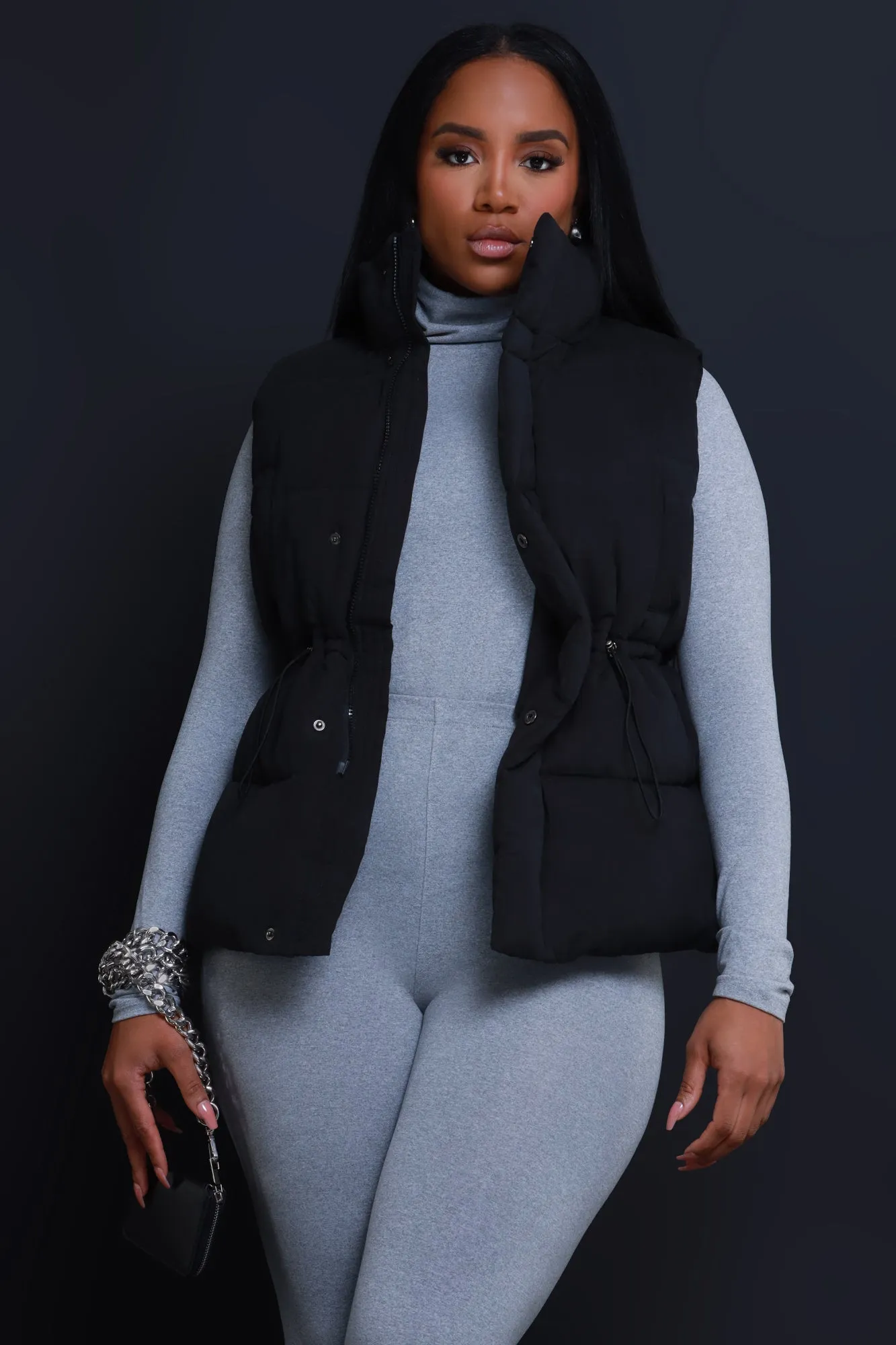 With The Crew Oversized Puffer Vest - Black